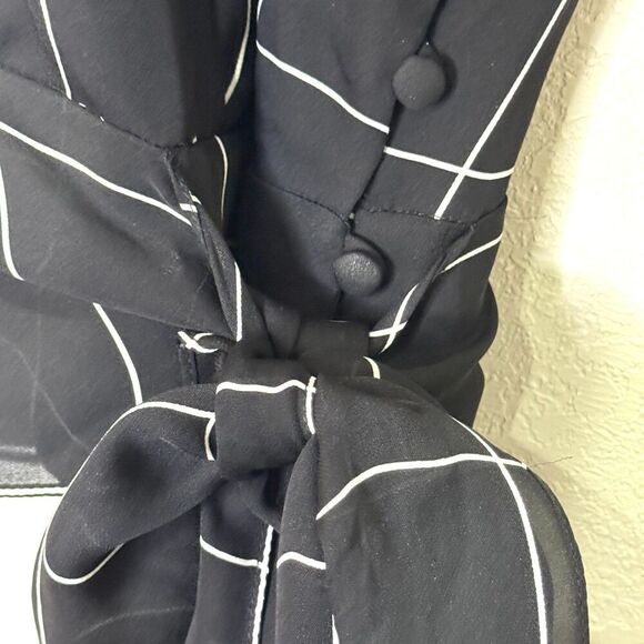 MILLY Top Size 4 Lauren Black White Check Print Silk Sleeveless Lined Tie Waist - Picture 4 of 9